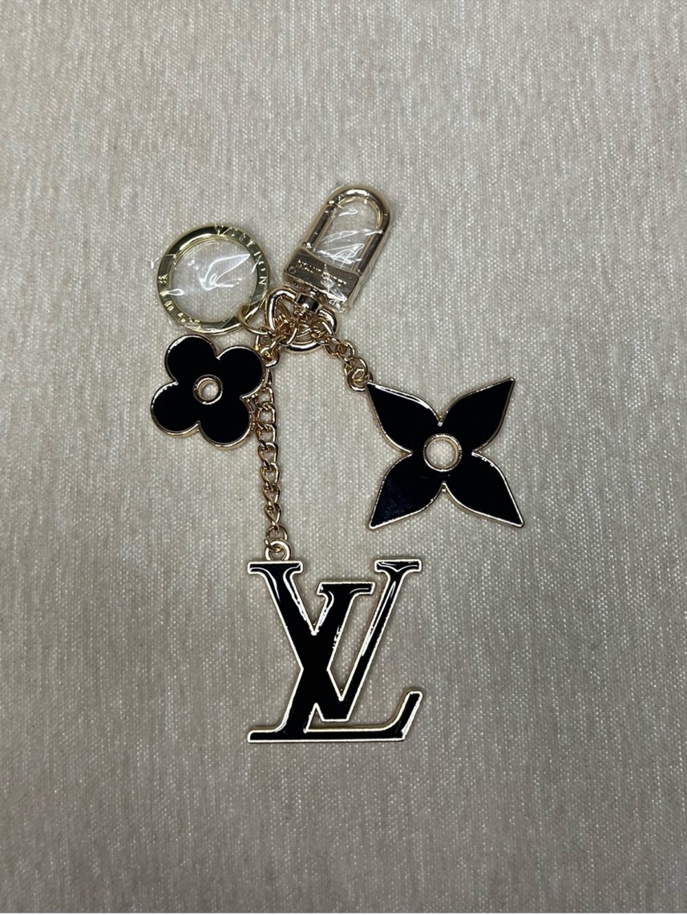 Black and Gold Enamel Logo Charm Keyring